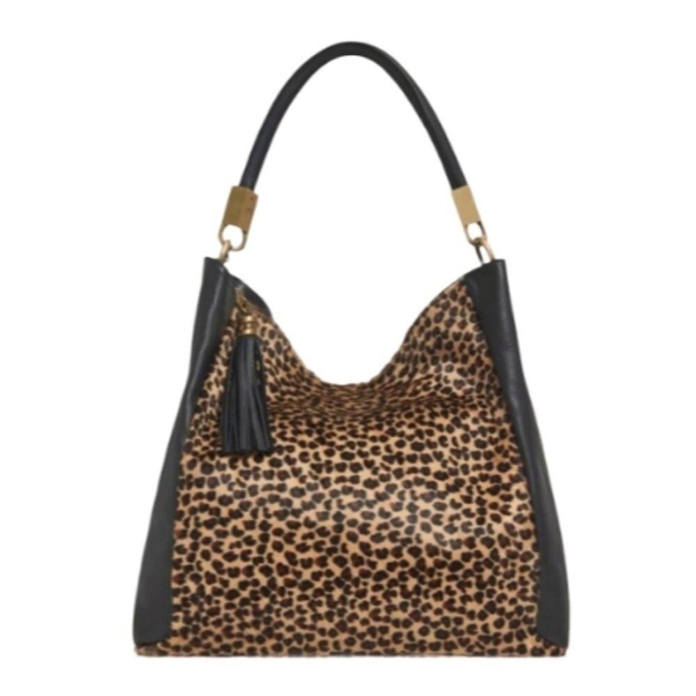 VIOLA CASTELLANI cheetah Made In Italy Leather Hobo With Tube Handle Leopard